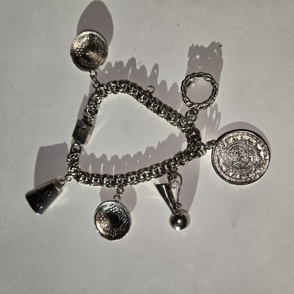 Vintage Alpaca Mexico Silver Charm Bracelet